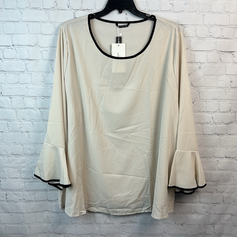 BloomChic Elegant Cream Blouse with Black Trim Plus Size 5X - Picture 2 of 7